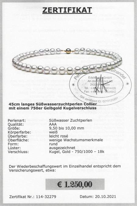 Perlenkette mit 750er Goldverschluss online kaufen
