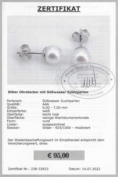 Silberne Perlen Ohrstecker vom Edelkontor