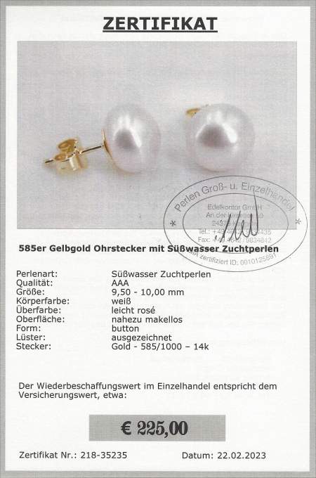 Gold Ohrstecker mit Perlen vom Edelkontor