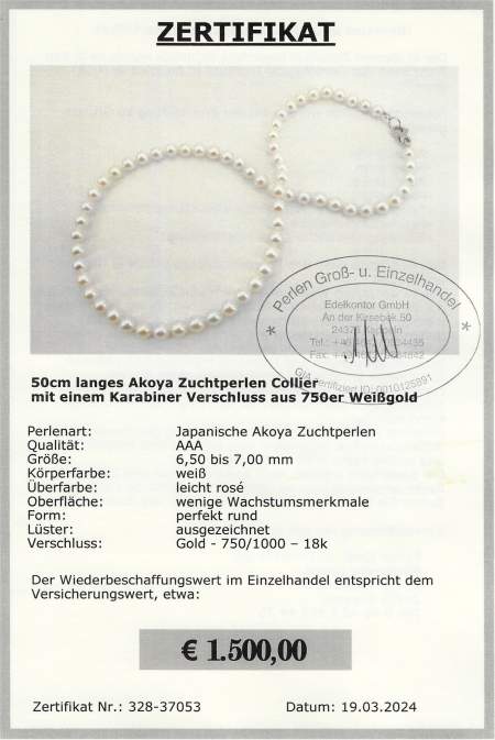 Echte Akoya Perlen als 50cm Perlenkette geknotet
