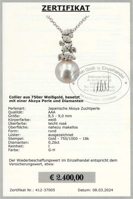 Collier mit Perle und Diamanten von Edelkontor