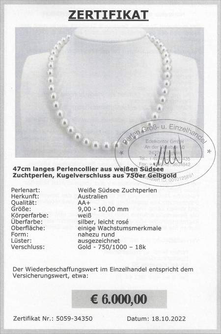 Halskette mit weißen Südseeperlen vom Edelkontor